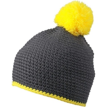 Myrtle Beach MB7964 pletená čiapka s kontrastným pruhom a brmbolcom tmavě šedá červená