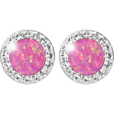 JSB bijoux s.r.o. Stříbrné náušnice puzety s kulatým opálem a krystaly Swarovski Light Fuchsia malé (Stříbro 925/1000)
