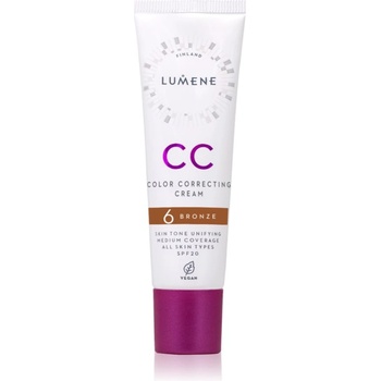 Lumene CC Color Correcting Cream CC крем за уеднаквяване тена на лицето SPF 20 цвят 6 Bronze (Neutral) 30ml