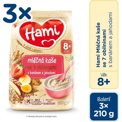 Hami Mléčná kaše se 7 obilninami banán jahoda 3 x 210 g