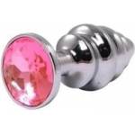 Fantasy by Cottelli Silver medium ribbed butt plug with pink crystal