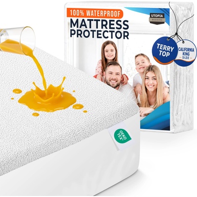 Utopia Bedding mattress protector 182 x 213 x 43 cm waterproof, Oeko-TEX certified mattress topper, breathable, mattress protector, all-round elastic white - UB0050