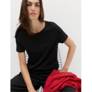 Marks & Spencer Тениска с яка от чист памук Marks & Spencer черна Marks & Spencer | Cheren | ЖЕНИ | XS