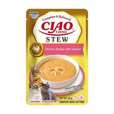 INABA Cat Ciao Stew - кремообразна готвена храна за котки с вкус на пилешко и сьомга, 40 г