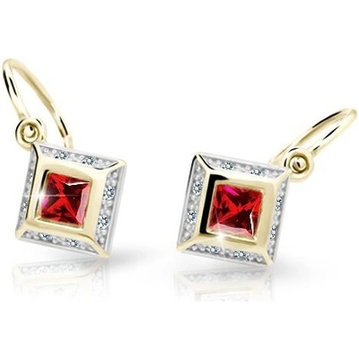 Danfil dětské náušnice C2501 ze žlutého zlata s kamínky Ruby Dark