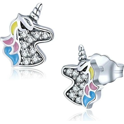 Elanis Jewel Stříbrné náušnice Třpytivý jednorožec se zirkony EJ00809