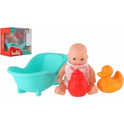 Teddies Panenka 10 cm pevné tělo plast s vaničkou s doplňky