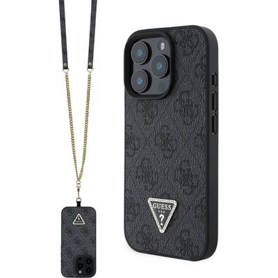 CG Mobile iPhone 16 Pro GUESS CROSSBODY силиконов протектор за телефон, удароустойчив, гръб с кожен ефект + каишка за рамо, ЧЕРЕН GUHCP16LP4TDSCPK (GUHCP16LP4TDSCPK)