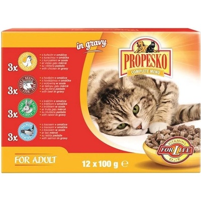 Propesko Cat Adult hovězí kuřecí králík losos v omáčce 12 x 100 g