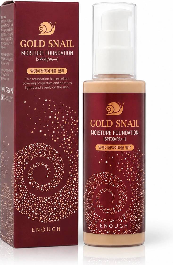 Enough Подмладяващ фон дьо тен с муцин от охлюв нюанс 21 SPF 30 Enough Gold Snail Moisture Foundation SPF30
