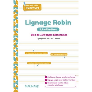 Mon petit cahier d’écriture - Bloc feuilles lignage Robin 2, 5 mm (2024)