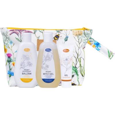 Pleva Dětská kosmetika Dětský mycí gel s heřmánkem a medem 200 g + Dětský celotělový balzám s medem a heřmánkem 200 g + Přírodní gel s propolisem 50 g taštička louka