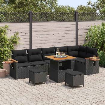 vidaXL Градински Софа Комплект 9 pcs Черно полиратан (3363059)