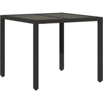  Градинска маса със стъклен плот, черна, 90x90x75 см, полиратан