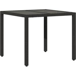  Градинска маса със стъклен плот, черна, 90x90x75 см, полиратан
