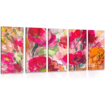 Dreamvido 5-dielny obraz maľované kvetinové zátišie Varianta: 100x50