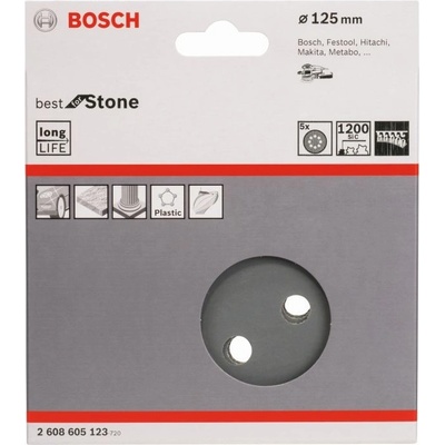 BOSCH Brúsny papier F355, balenie 5 ks 125 mm, 1200, 2608605123