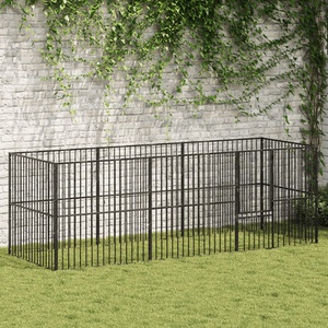 vidaXL Кошара за кучета с 8 панела, черна, поцинкована стомана (3209557)