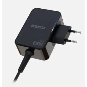 Approx Зарядно за телефон - USB Type-C, 65 W бързо зареждане + кабел 1, 8 м, черно (APPA65GAN)