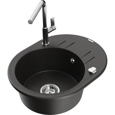 Mexen Kevin гранитна мивка с 1 отделение с отцедник и кухненски смесител Flora, черен/златист металик - 6517-75-670401-00 (6517-75-670401-00)