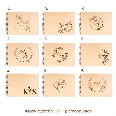 GEDEON Fotoalbum na fotorůžky 32x23 cm 60 stran Plywood GRAVÍR Rozměr: Rozměr do 225 cm2, Motiv gravíru: Motiv svatební "X" + písmena jmen