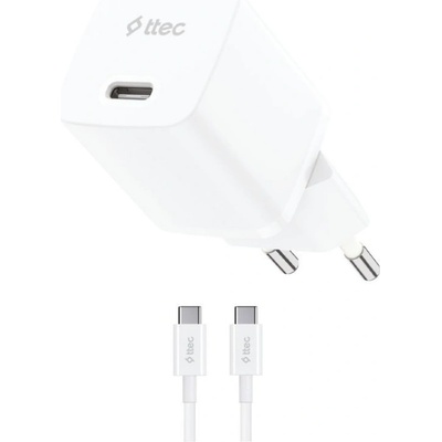 Ttec Зарядно ttec, SmartCharger, GAN, 20W, PD, Travel Fast Charger + USB-C - USB-C 60W Cable, Бяло