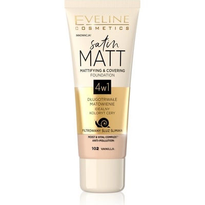 Eveline Cosmetics Satin Matt zmatňujúci make-up s extraktom zo slimáka 102 Vanilla 30 ml