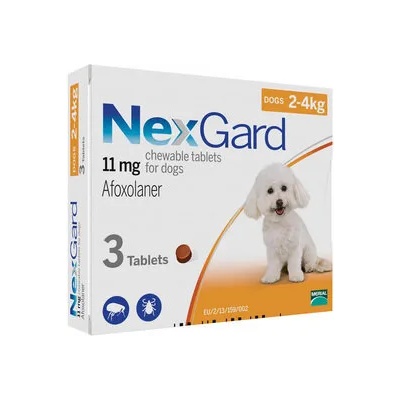 Merial NexGard Нексгард защита от бълхи и кърлежи за кучета от 2 до 4кг. , 3 бр. таблетки