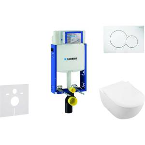Geberit Kombifix - Модул за висяща тоалетна с бутон Sigma01, алпийско бяло + Villeroy Boch - тоалетна и седалка, DirectFlush, SoftClose, CeramicPlus 110.302. 00.5 NI1 (110.302.00.5 NI1)