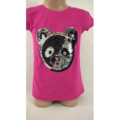 Dievčenské tričko s flitrami panda krémová
