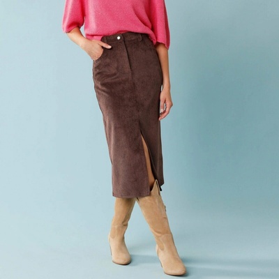 Dlouhá manšestrová sukně, pro malou postavu čokoládová