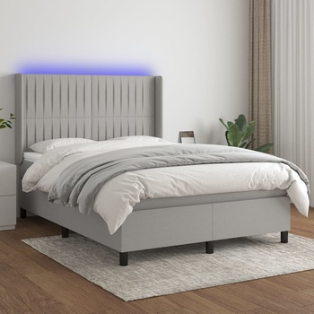 vidaXL Боксспринг легло с матрак и LED, светлосиво, 140x190 см, плат (3138469)