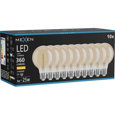 Mexen Vintis 10x LED спирална нажежаема жичка E27, G80, 4W, Топла - 2700K, 360 lm, кехлибар (L165-E27-0427-50x10)