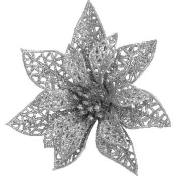 SPRINGOS Vánoční hvězda s klipem 14x13 cm stříbrná