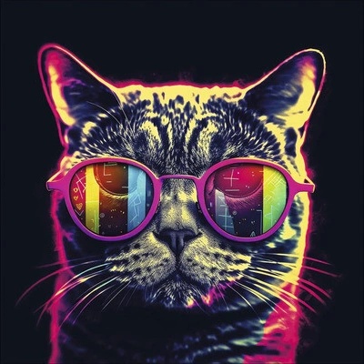 Skleněný obraz Neon Cat I 30x30cm