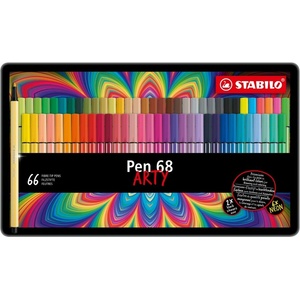 STABILO Комплект флумастери, Stabilo, Pen 68 Arty ST6866-031 метална кутия, 66 части (ST6866-031)
