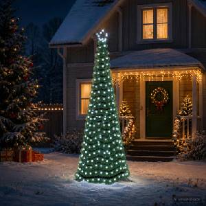 vidaXL LED коледна елха с гирлянди и шиш EKENAS 250 см (42056550)