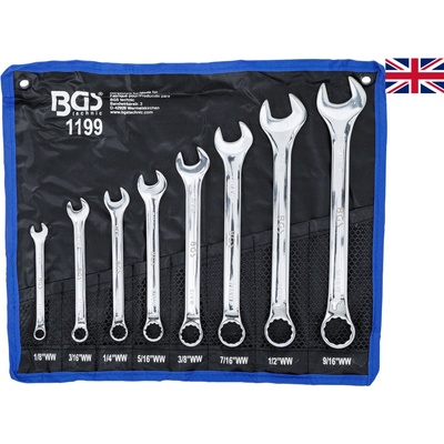 BGS technic Očkoploché palcové klíče Whitworth, velikosti 1/8” až 9/16”, sada 8 ks - BGS 1199