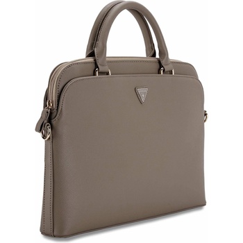 GUESS PU Grained Triangle Logo Laptop Bag 16 - луксозна дизайнерска чанта с дръжки и презрамка за преносими компютри до 16 инча (кафяв)