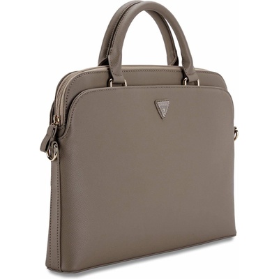 GUESS PU Grained Triangle Logo Laptop Bag 16 - луксозна дизайнерска чанта с дръжки и презрамка за преносими компютри до 16 инча (кафяв)