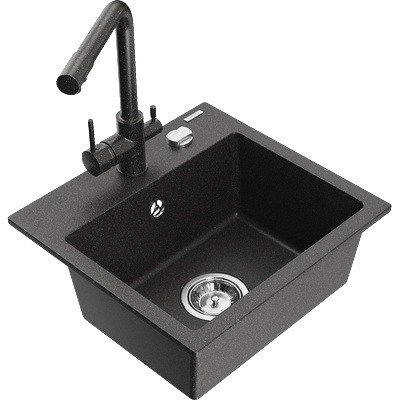 Mexen Milo гранитна мивка с 1 камера и кухненски смесител Duero, черен с пръски - 6505-76-671600-76 (6505-76-671600-76)