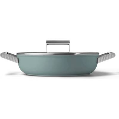 Smeg Плитка тенджера с капак Smeg DPF2812EGM, 28 см, 4.3 л, Керамично незалепващо покритие, Фурна до 250C, Без PFAS, Индукция, Изумрудено зелен (DPF2812EGM)
