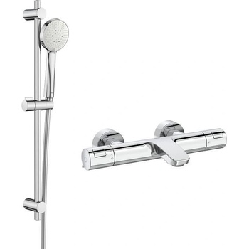 Roca Комплект за баня, термостатен смесител за душ/вана T-500, тръбно окачване Stella + ръчен душ Plenum-N и шлаух (173420)