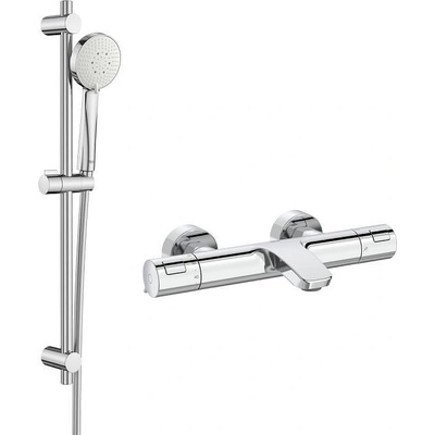 Roca Комплект за баня, термостатен смесител за душ/вана T-500, тръбно окачване Stella + ръчен душ Plenum-N и шлаух (173420)