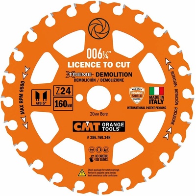 CMT Orange Tools XTreme Pílový kotúč na demolačné práce D160x2,3 d20 Z24 HW 286.760.24H