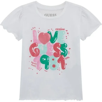 GUESS Бяла тениска с многоцветен надпис Love Guess за момиче