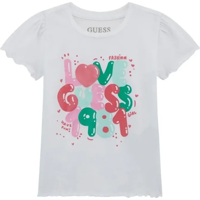GUESS Бяла тениска с многоцветен надпис Love Guess за момиче