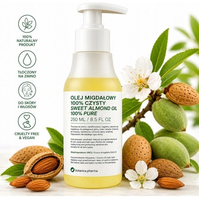 Botanica BOTANICAPHARMA_Čistý mandlový olej na obličej, tělo a vlasy, pumpička 250 ml