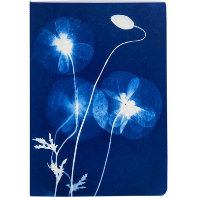 Cyanotype Sešit A6 linkovaný květy máku