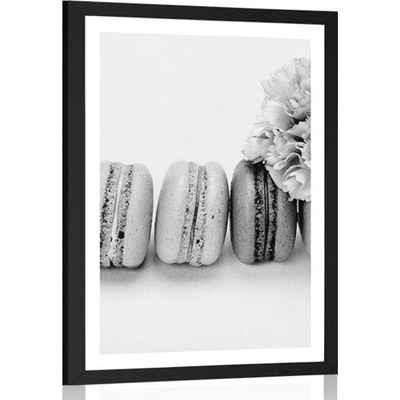 Plakát s paspartou chutné makronky v černobílém provedení - 40x60 white